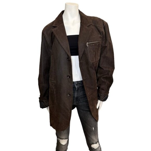 Oversized Danier Boyfriend Vintage Brown Suede Leather Coat Jacket - Picture 3 of 13